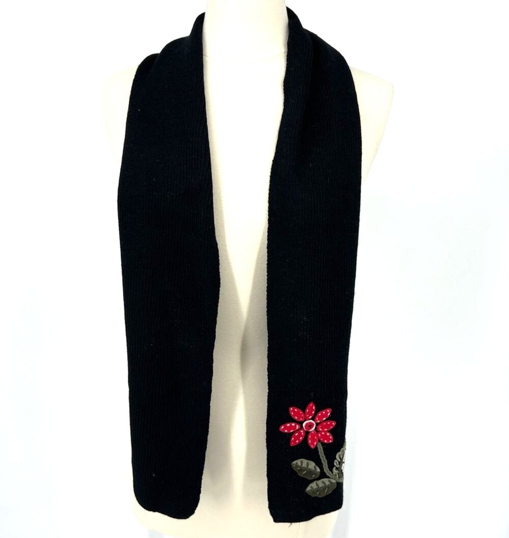 Black Scarf wtih Decorative Flower 60" Long